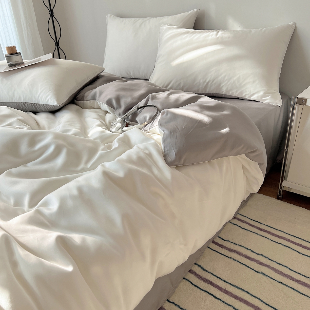 91家纺网 家纺一手货源 找家纺 （总）悦织湾家纺 2026新款亲肤舒适冰丝四件套夏秋季凉爽透气纯色双拼床上用品学生宿舍单双人三四件套