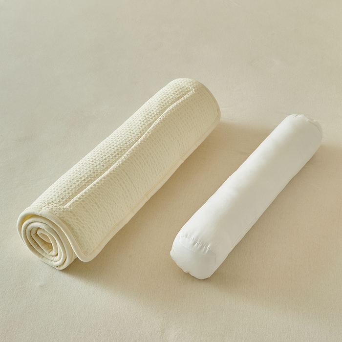 91家纺网 家纺一手货源 找家纺 梵希良品家纺 2026新款毛巾枕头枕芯护颈椎助睡眠反弓便携折叠高低度可调节牵引圆柱睡觉专用 米白-纤维款