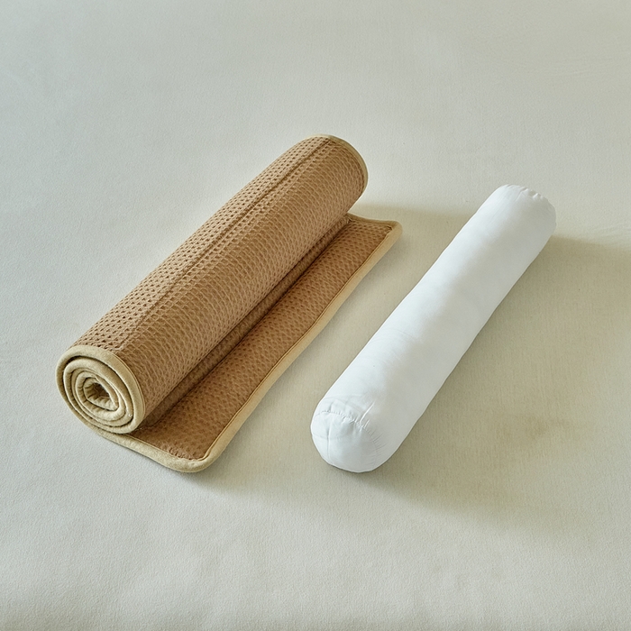 91家纺网 家纺一手货源 找家纺 梵希良品家纺 2026新款毛巾枕头枕芯护颈椎助睡眠反弓便携折叠高低度可调节牵引圆柱睡觉专用 浅咖-荞麦款