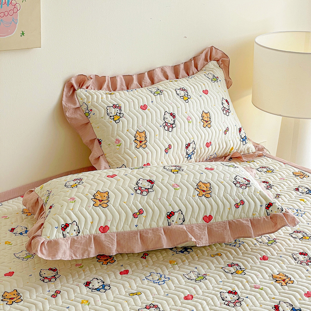 91家纺网 家纺一手货源 找家纺 纽缦家纺 2026春夏新款云感提花双层纱夹棉床垫 像素小猫