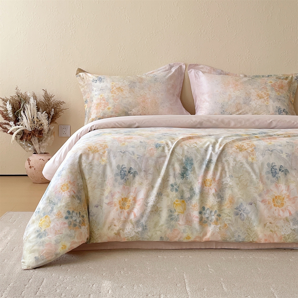 91家纺网 家纺一手货源 找家纺 （总）鼎飞家纺 2026新款100S长绒棉数码印花四件套-春日序