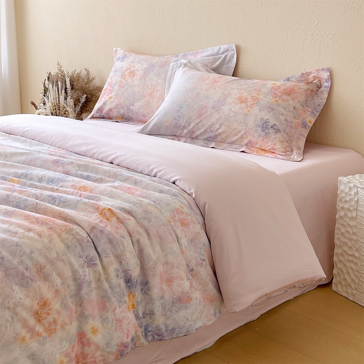 91家纺网 家纺一手货源 找家纺 鼎飞家纺 2026新款100S长绒棉数码印花四件套-春日序 春日序-紫