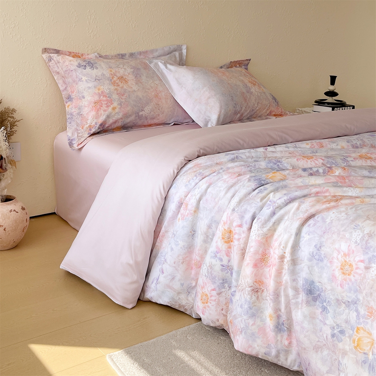 91家纺网 家纺一手货源 找家纺 鼎飞家纺 2026新款100S长绒棉数码印花四件套-春日序 春日序-紫