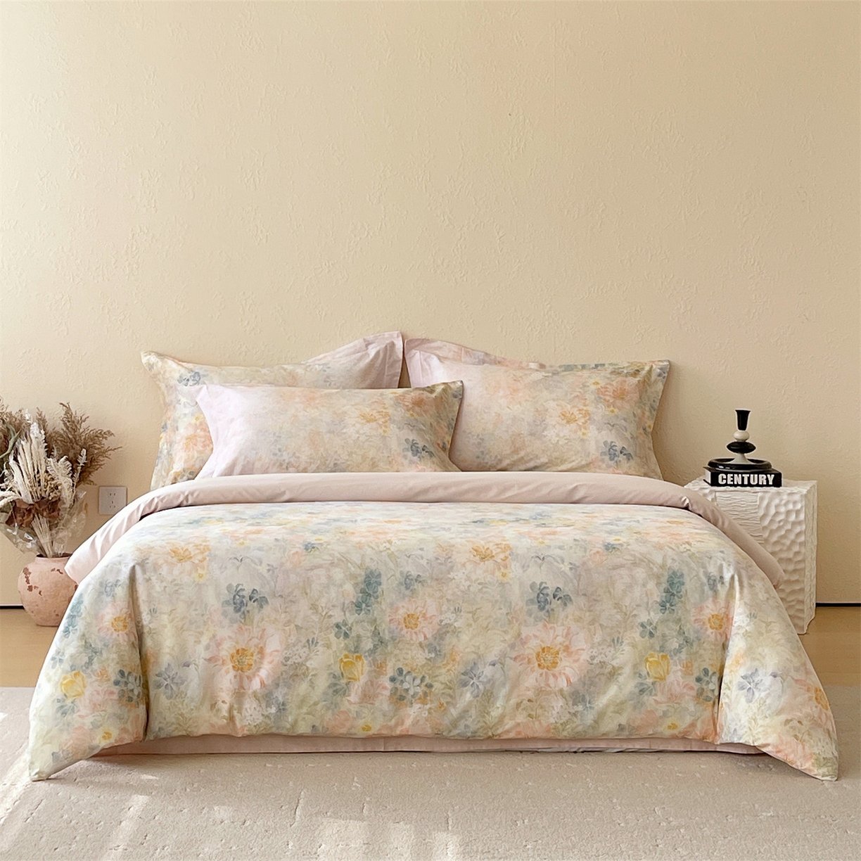 鼎飞家纺 2026新款100S长绒棉数码印花四件套-春日序 春日序-粉