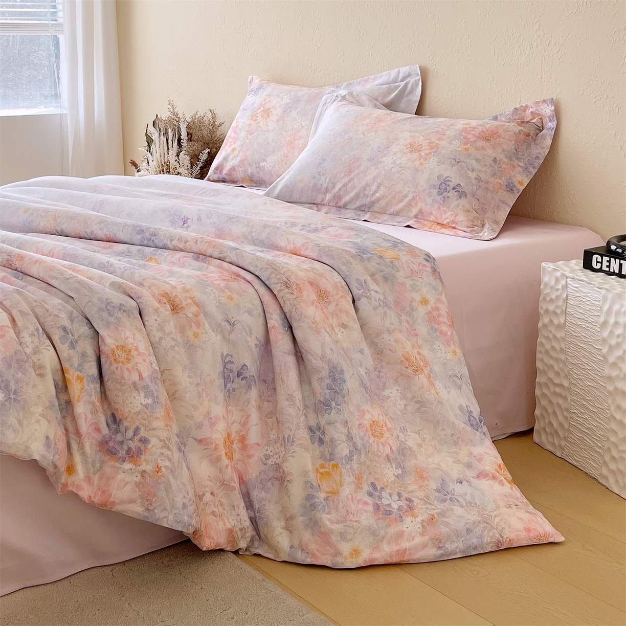 91家纺网 家纺一手货源 找家纺 鼎飞家纺 2026新款100S长绒棉数码印花四件套-春日序 春日序-紫