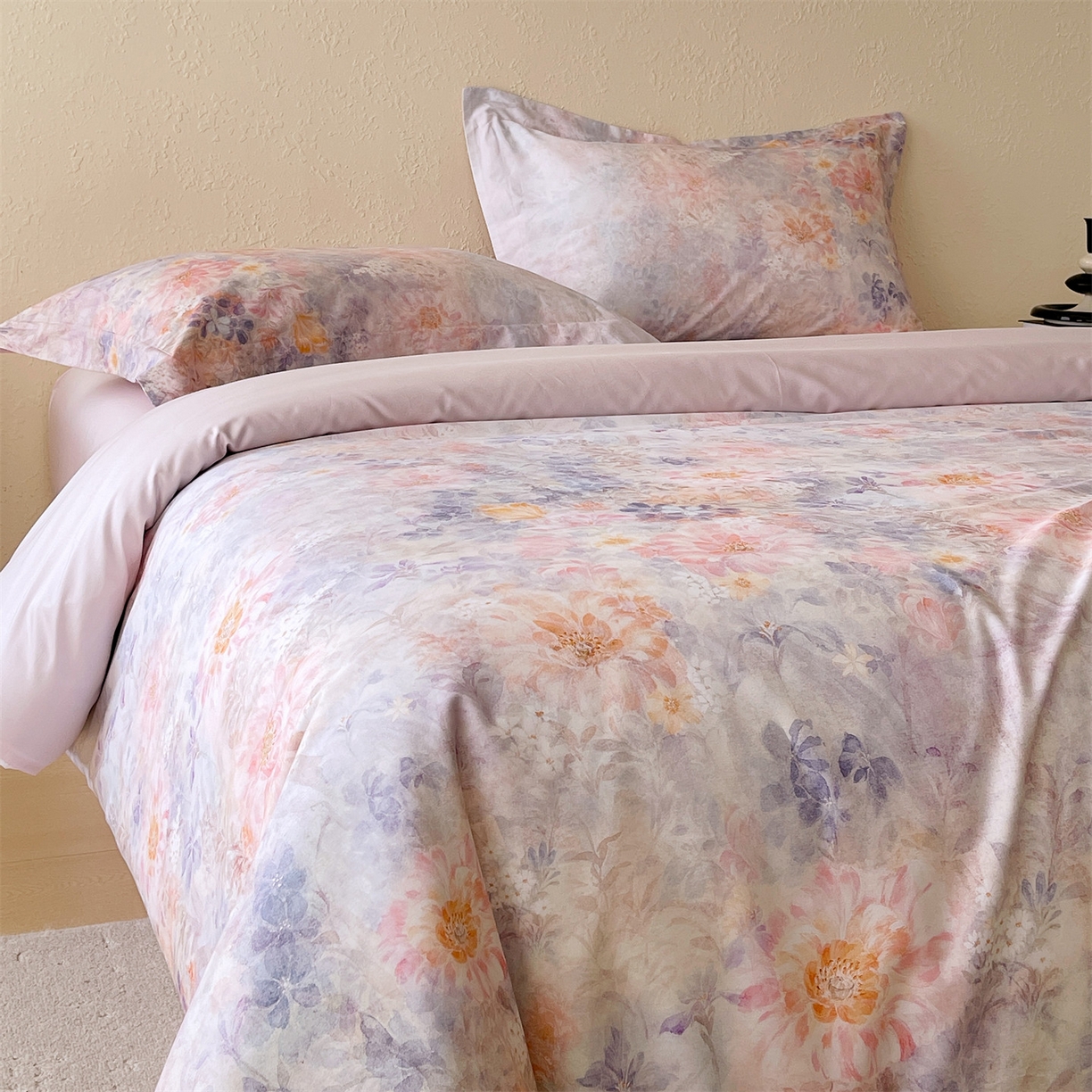 91家纺网 家纺一手货源 找家纺 鼎飞家纺 2026新款100S长绒棉数码印花四件套-春日序 春日序-紫