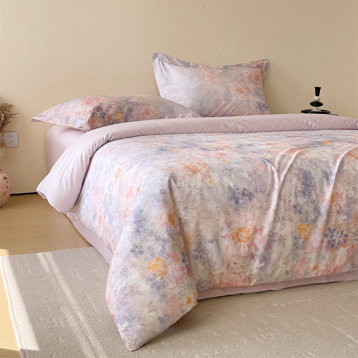 91家纺网 家纺一手货源 找家纺 鼎飞家纺 2026新款100S长绒棉数码印花四件套-春日序 春日序-紫