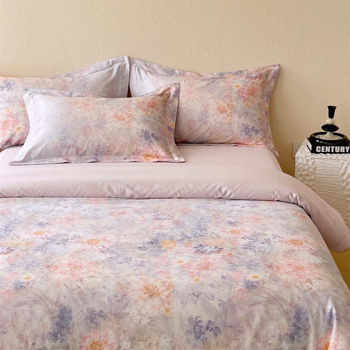 91家纺网 家纺一手货源 找家纺 鼎飞家纺 2026新款100S长绒棉数码印花四件套-春日序 春日序-紫