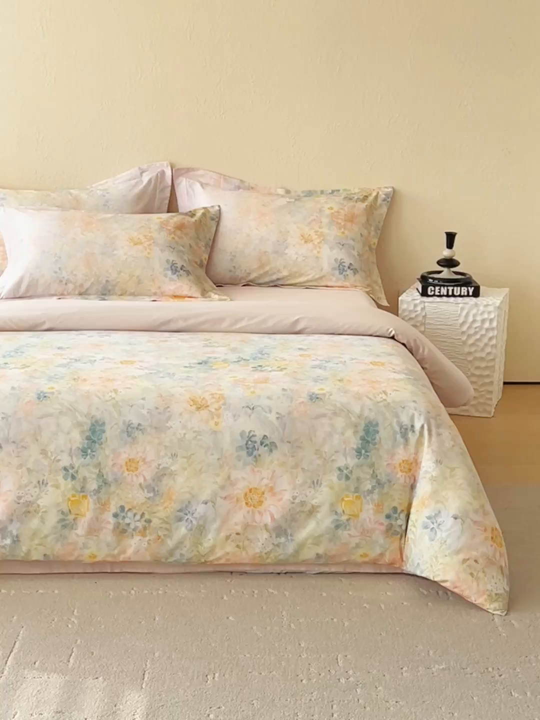 91家纺网 家纺一手货源 找家纺 鼎飞家纺 2026新款100S长绒棉数码印花四件套-春日序 春日序-粉