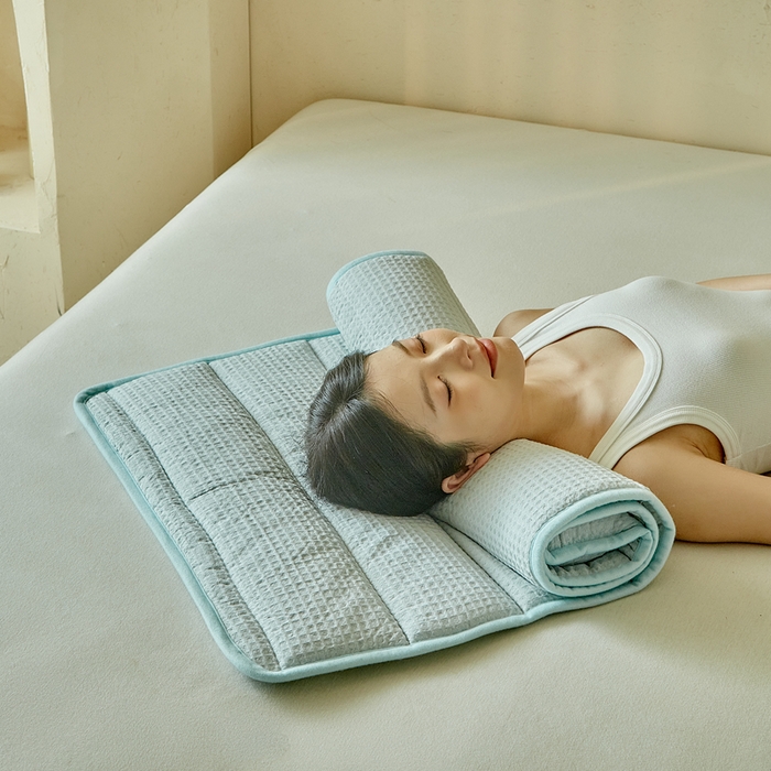 91家纺网 家纺一手货源 找家纺 梵希良品家纺 2026新款毛巾枕头枕芯护颈椎助睡眠反弓便携折叠高低度可调节牵引圆柱睡觉专用 浅蓝-纤维款