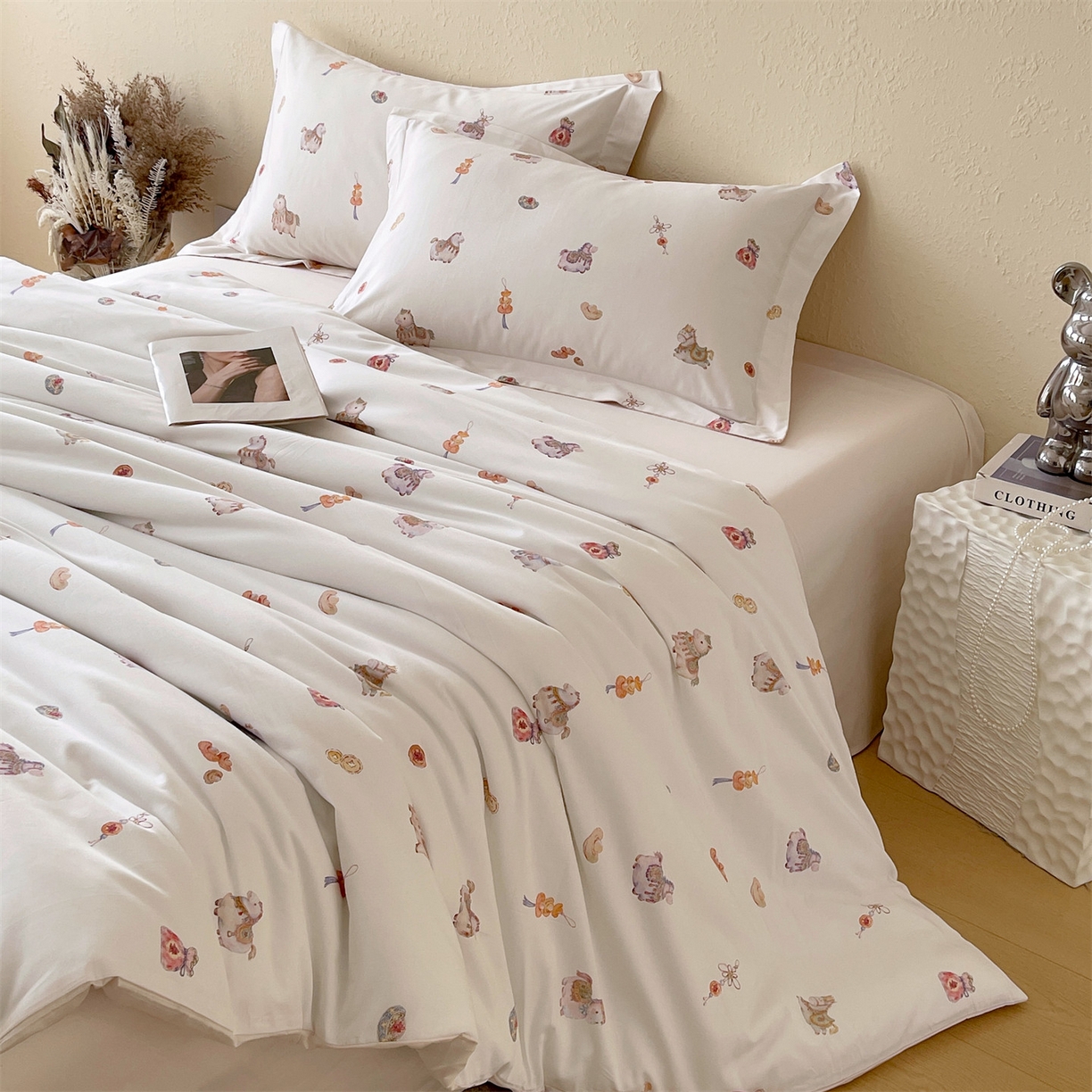 91家纺网 家纺一手货源 找家纺 （总）鼎飞家纺 2026新款100S长绒棉数码印花四件套-马承金福