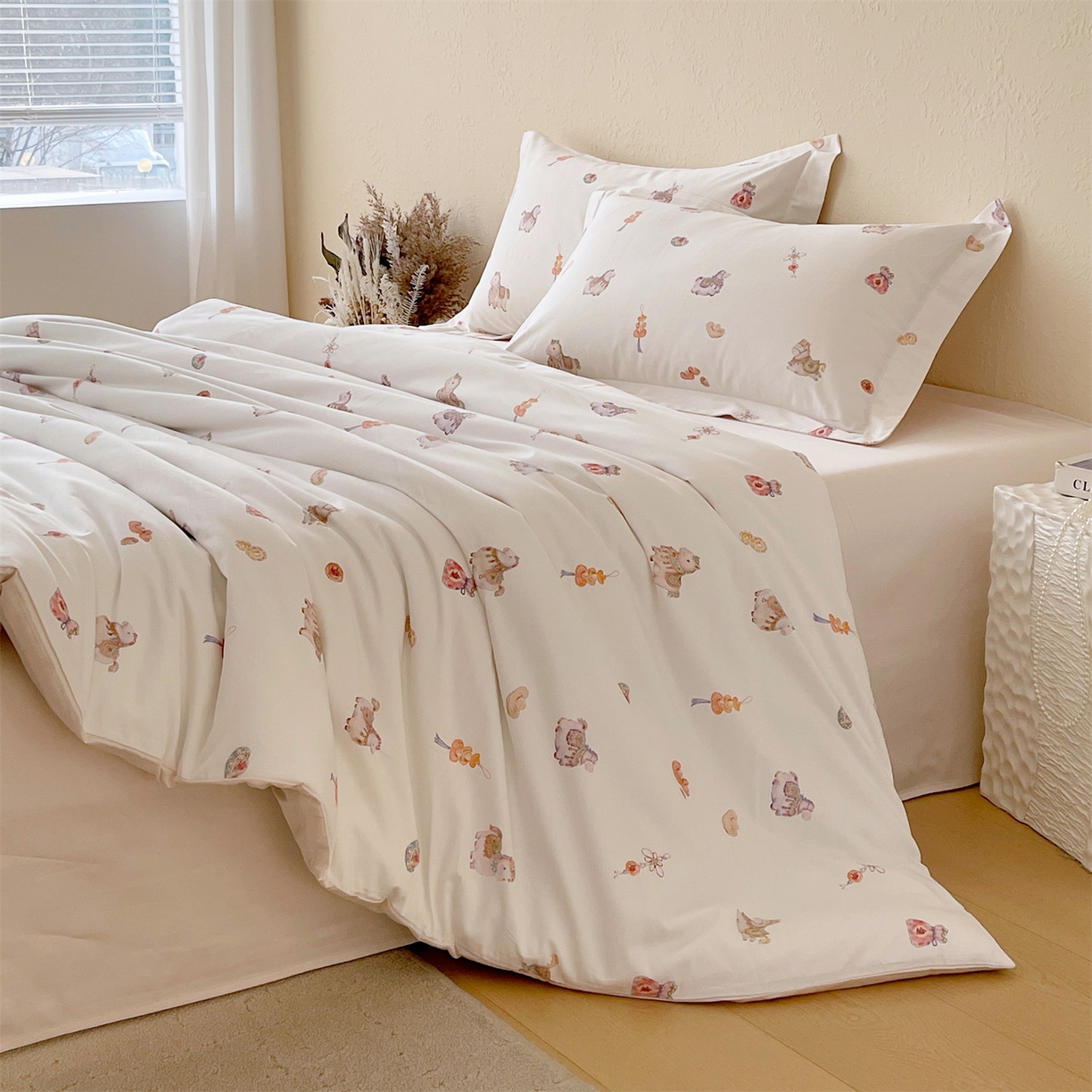 91家纺网 家纺一手货源 找家纺 鼎飞家纺 2026新款100S长绒棉数码印花四件套-马承金福 马承金福-玉白