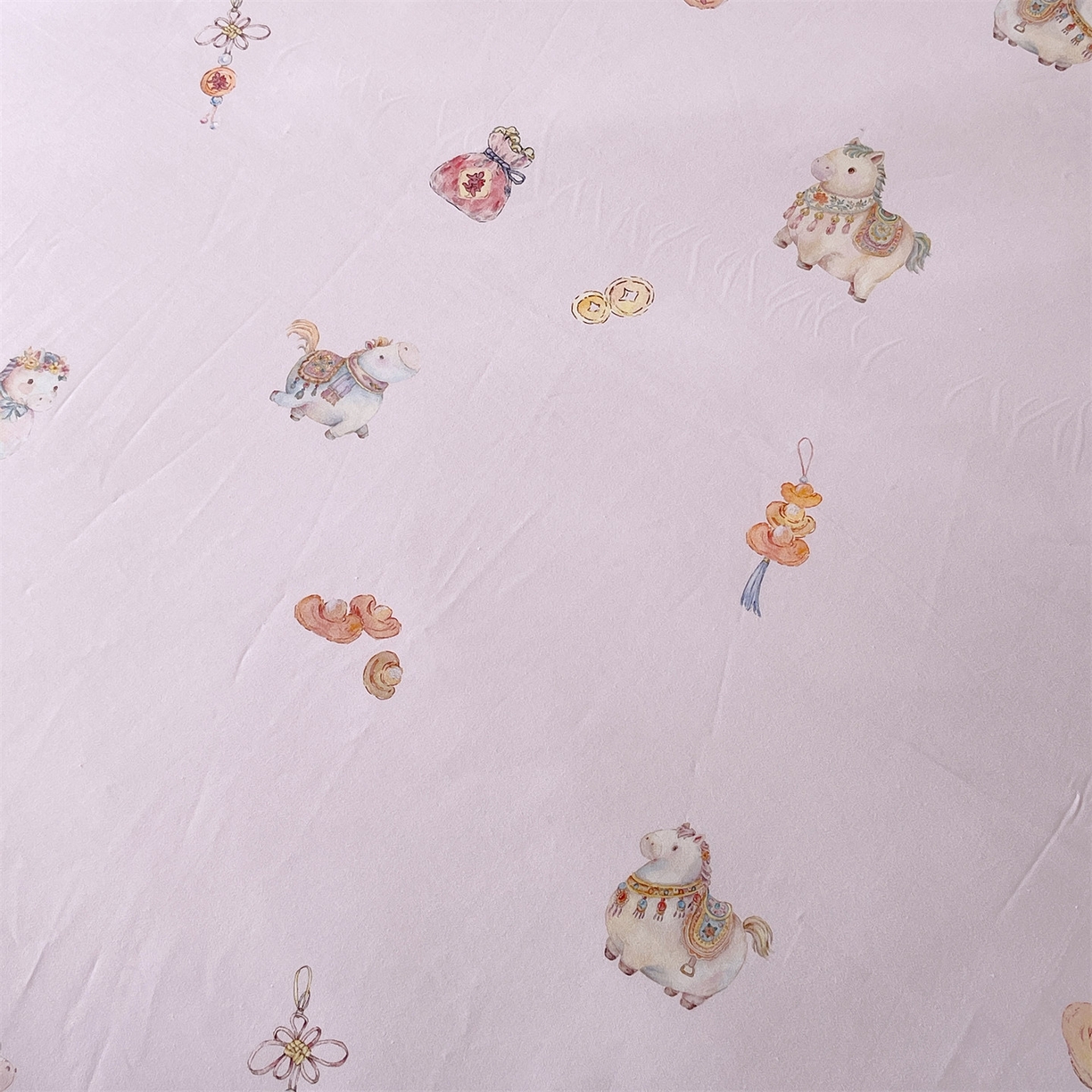 91家纺网 家纺一手货源 找家纺 鼎飞家纺 2026新款100S长绒棉数码印花四件套-马承金福 马承金福-紫粉