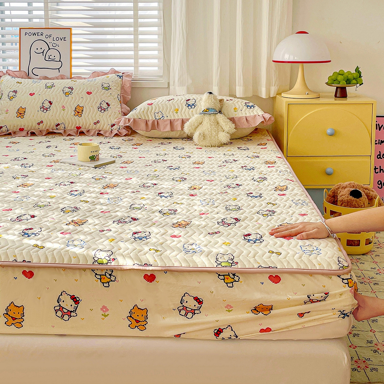 91家纺网 家纺一手货源 找家纺 （总）纽缦家纺 2026春夏新款云朵提花双层纱夹棉绗缝单床笠 床笠单件