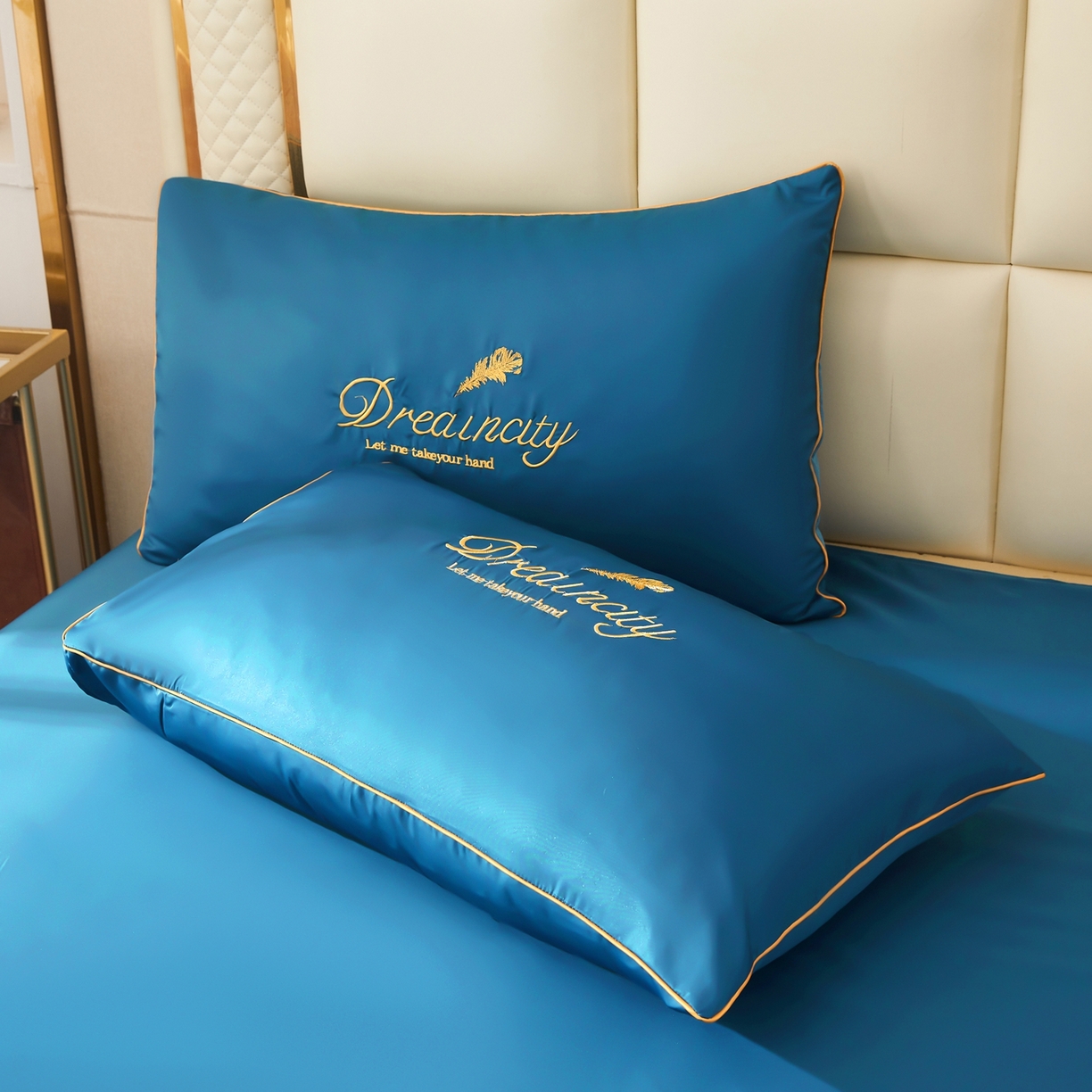 91家纺网 家纺一手货源 找家纺 好尚居 2026新款水洗真丝刺绣夏被被子被芯四件套 宾利蓝