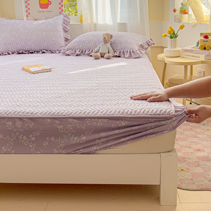 纽缦家纺 2026春夏新款云朵提花双层纱夹棉绗缝单床笠 床笠单件 恋如青柠香