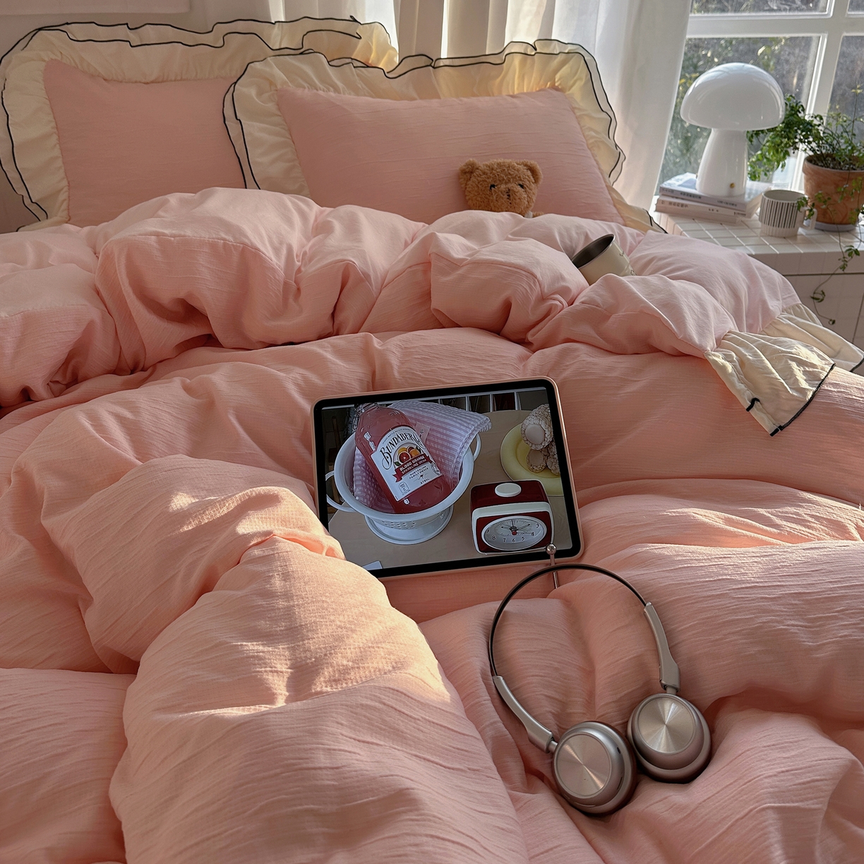 91家纺网 家纺一手货源 找家纺 （总）轻奢坊 2026新款皱皱纱双层密拷花边四件套-洛可可