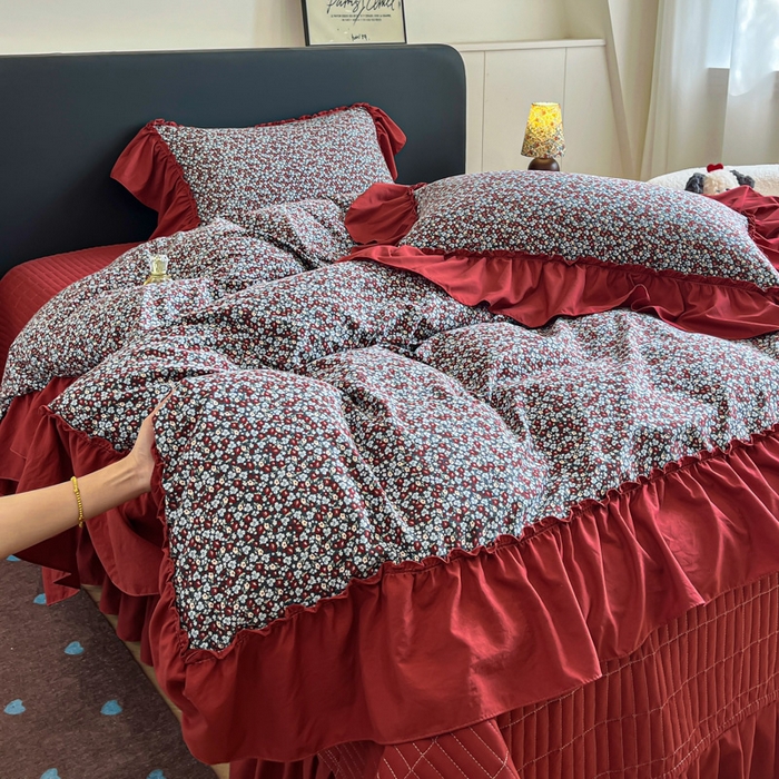 91家纺网 家纺一手货源 找家纺 （总）梦可莱家居 2026春夏新品法式复古大花边清新复古卡通系列床盖四件套