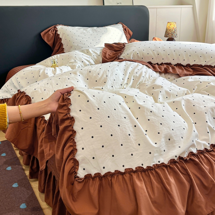 91家纺网 家纺一手货源 找家纺 （总）梦可莱家居 2026春夏新品法式复古大花边清新复古卡通系列床盖四件套