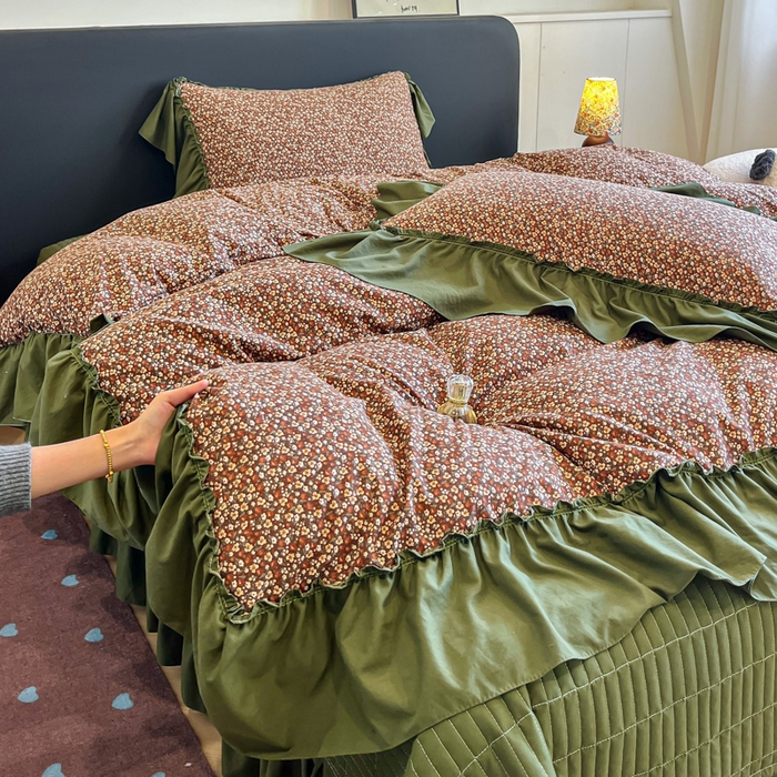 91家纺网 家纺一手货源 找家纺 （总）梦可莱家居 2026春夏新品法式复古大花边清新复古卡通系列床盖四件套