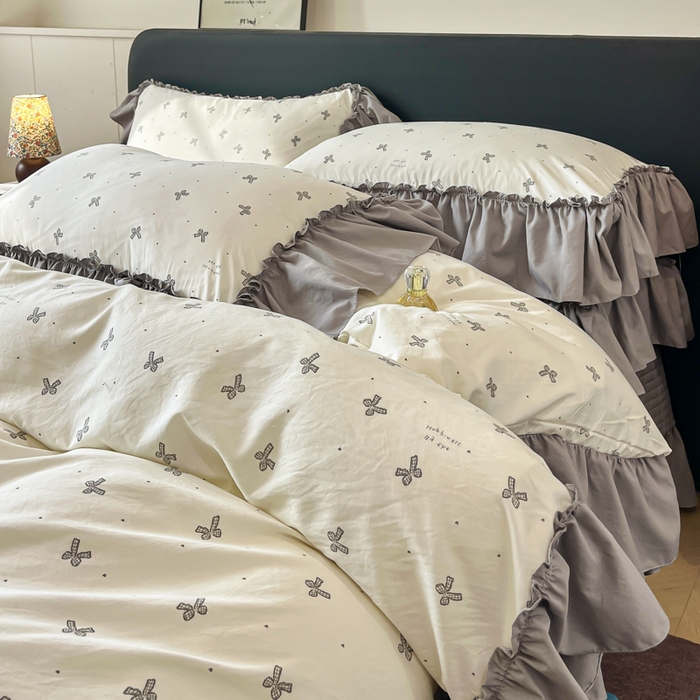 91家纺网 家纺一手货源 找家纺 （总）梦可莱家居 2026春夏新品法式复古大花边清新复古卡通系列床盖四件套