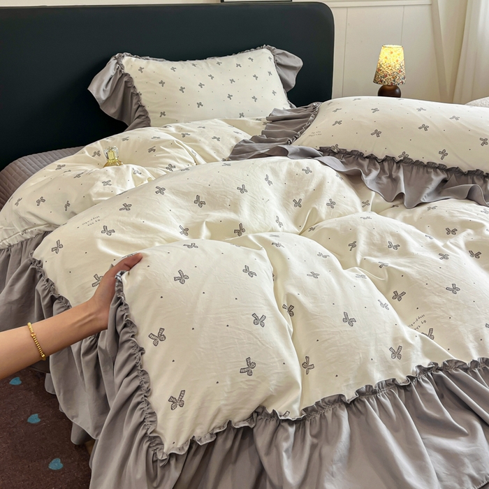 （总）梦可莱家居 2026春夏新品法式复古大花边清新复古卡通系列床盖四件套