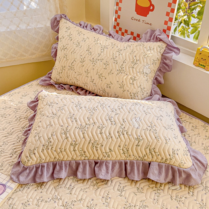 91家纺网 家纺一手货源 找家纺 纽缦家纺 2026春夏新款云朵提花双层纱夹棉绗缝单床笠 床笠单件 森田野园