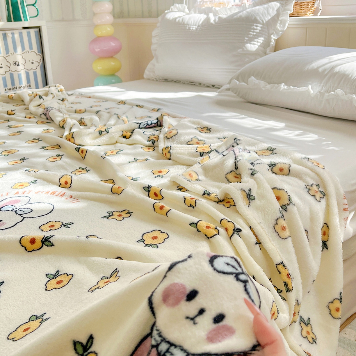 91家纺网 家纺一手货源 找家纺 悦织湾家纺 2026新款印花法兰绒毛毯牛奶绒盖毯春秋空调毯儿童床单小被子 田园兔
