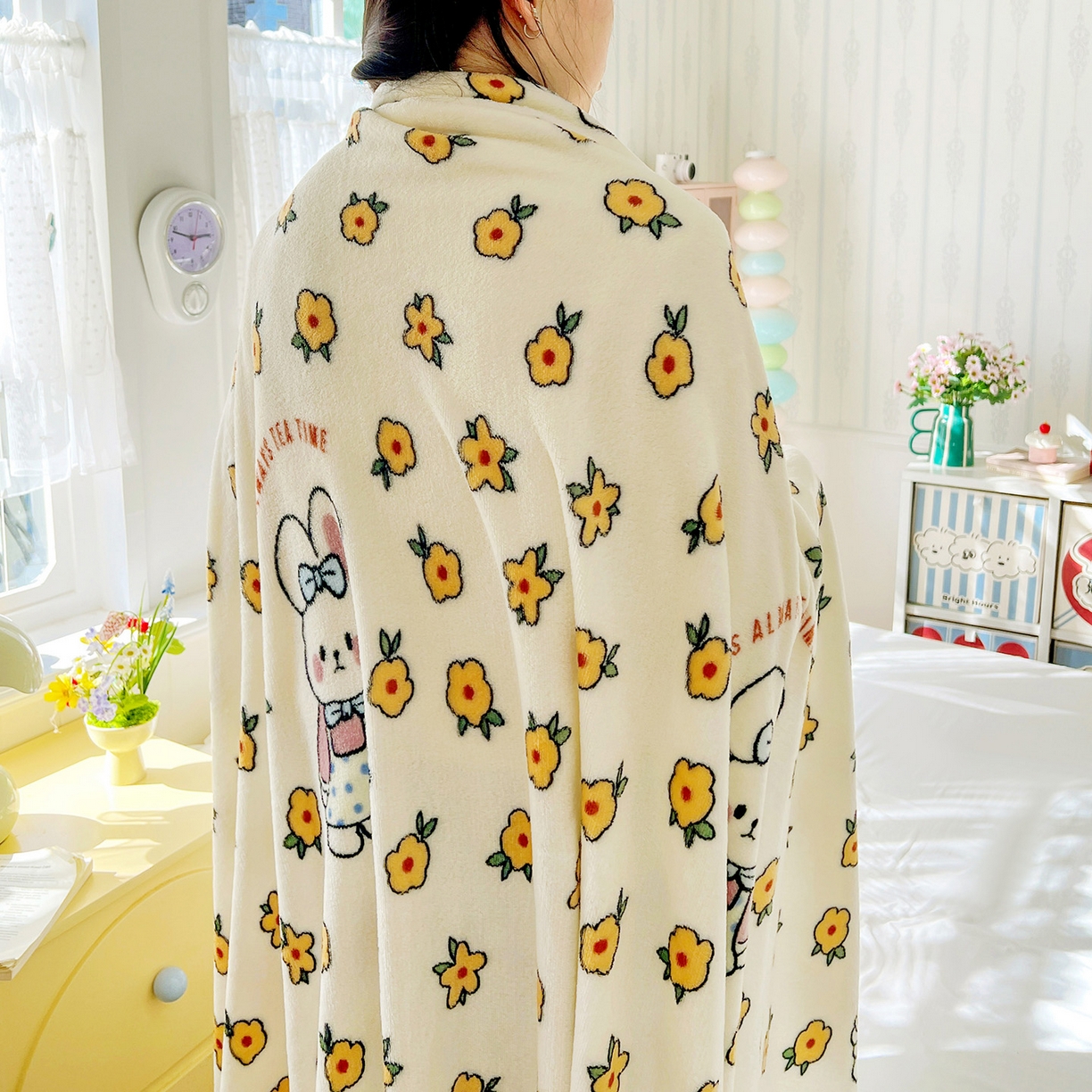 91家纺网 家纺一手货源 找家纺 悦织湾家纺 2026新款印花法兰绒毛毯牛奶绒盖毯春秋空调毯儿童床单小被子 田园兔