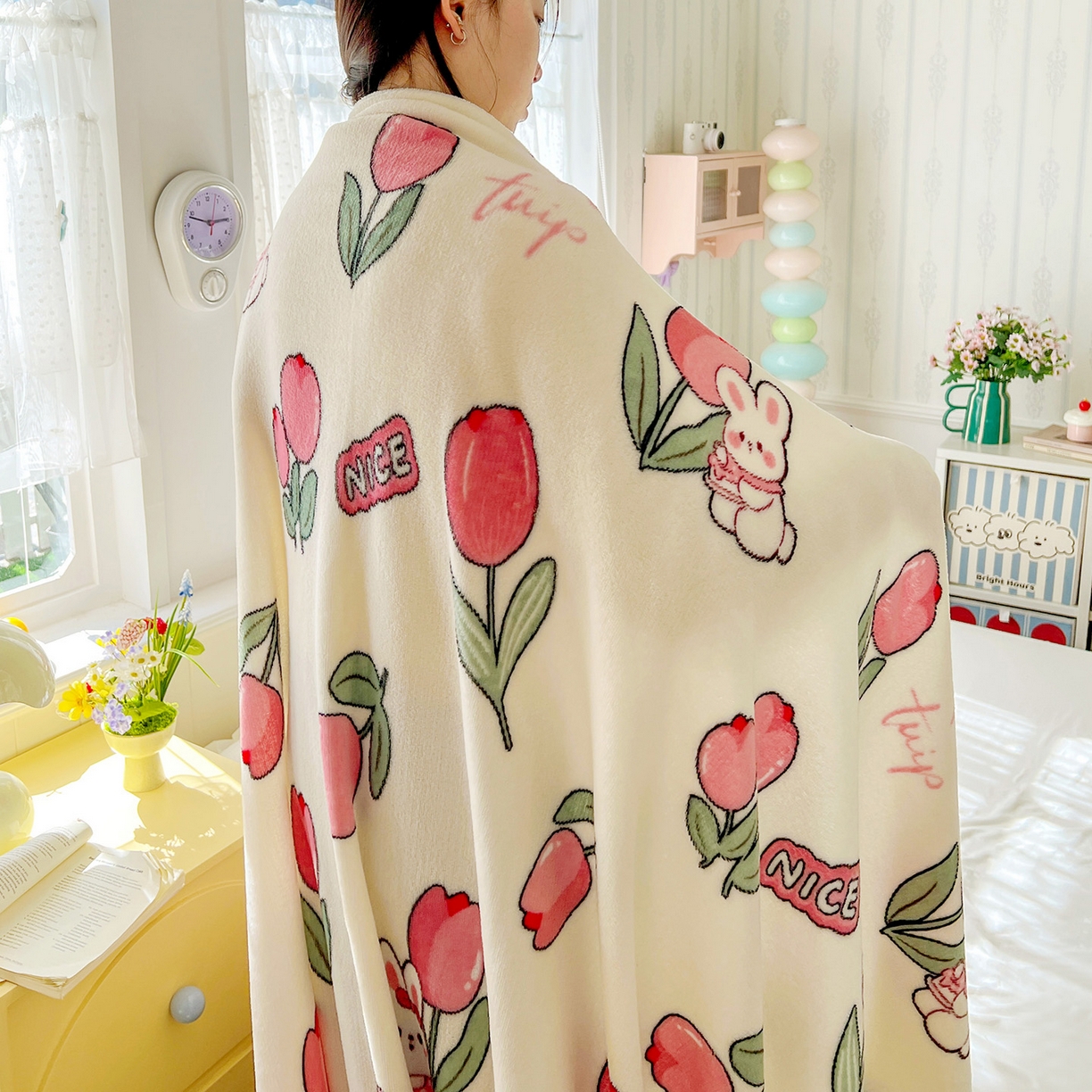 91家纺网 家纺一手货源 找家纺 悦织湾家纺 2026新款印花法兰绒毛毯牛奶绒盖毯春秋空调毯儿童床单小被子 郁金香