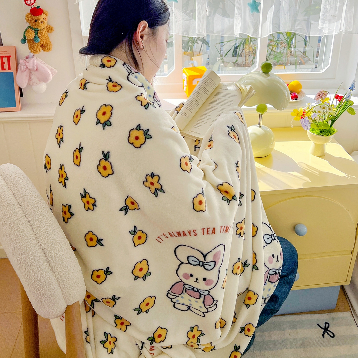 91家纺网 家纺一手货源 找家纺 悦织湾家纺 2026新款印花法兰绒毛毯牛奶绒盖毯春秋空调毯儿童床单小被子 田园兔