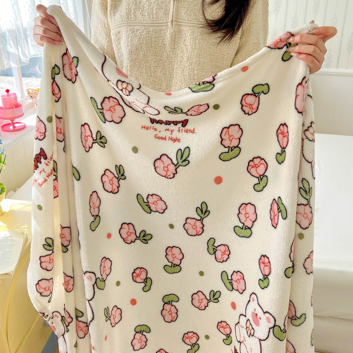 91家纺网 家纺一手货源 找家纺 悦织湾家纺 2026新款印花法兰绒毛毯牛奶绒盖毯春秋空调毯儿童床单小被子 花花世界