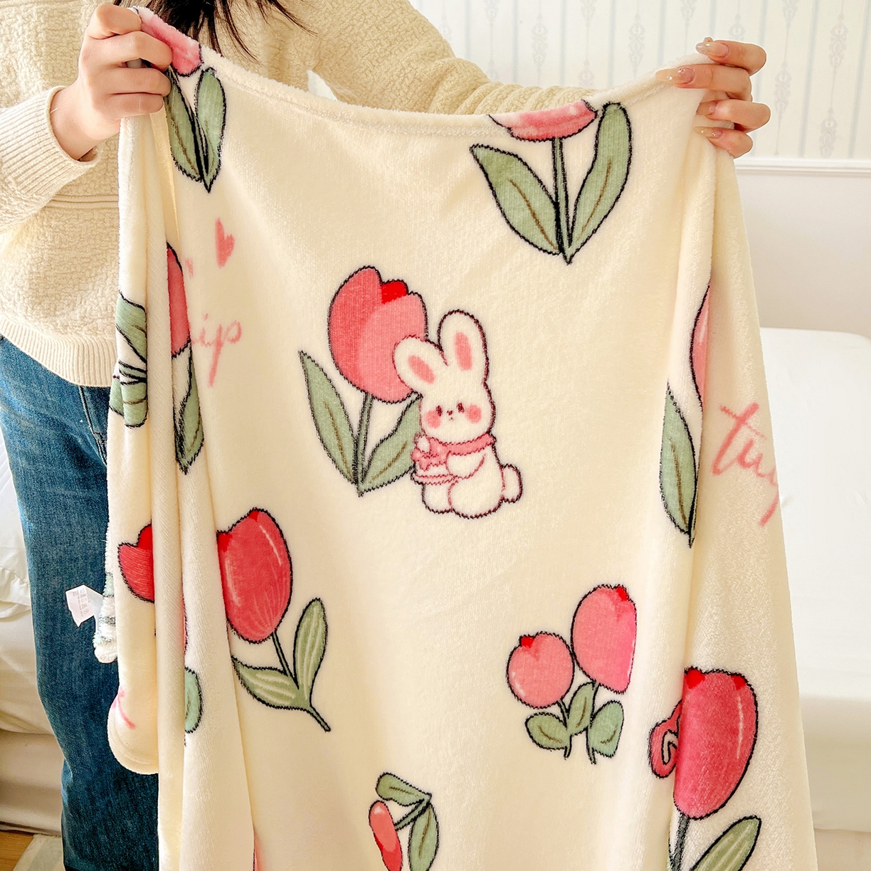 91家纺网 家纺一手货源 找家纺 悦织湾家纺 2026新款印花法兰绒毛毯牛奶绒盖毯春秋空调毯儿童床单小被子 郁金香