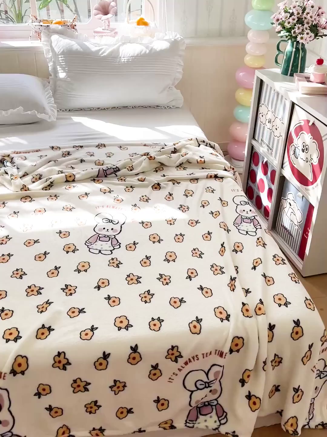 91家纺网 家纺一手货源 找家纺 悦织湾家纺 2026新款印花法兰绒毛毯牛奶绒盖毯春秋空调毯儿童床单小被子 田园兔