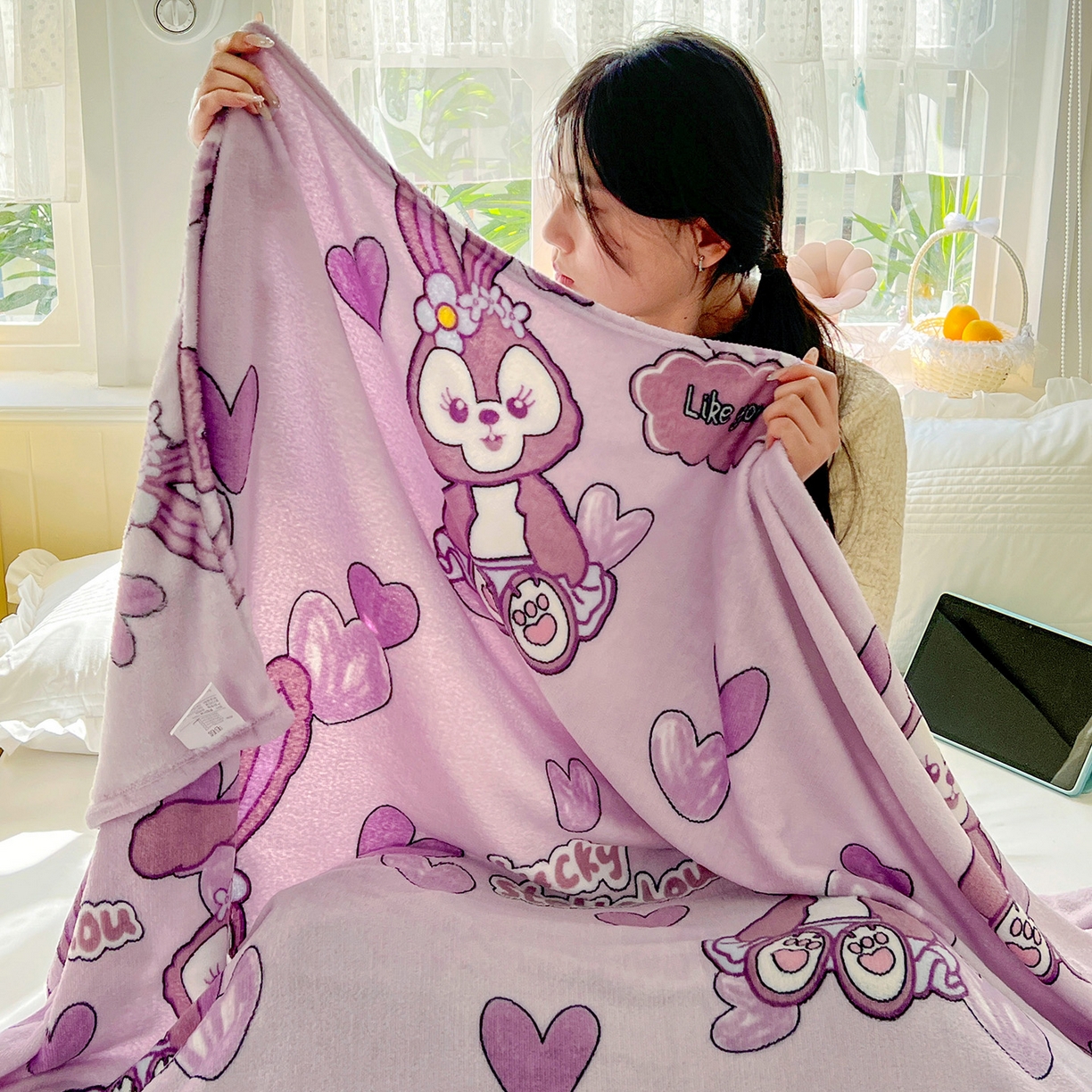 91家纺网 家纺一手货源 找家纺 悦织湾家纺 2026新款印花法兰绒毛毯牛奶绒盖毯春秋空调毯儿童床单小被子 幸运兔