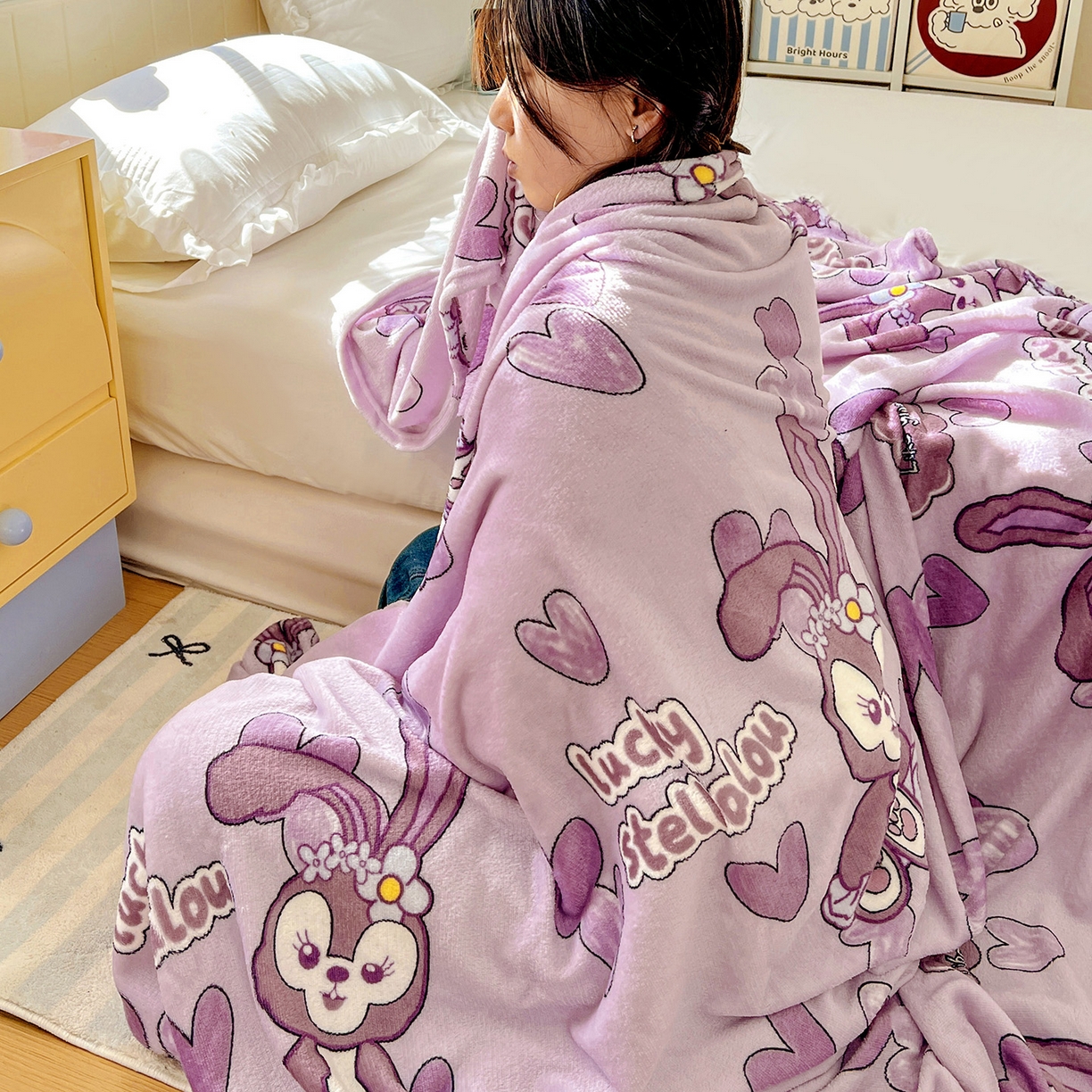 91家纺网 家纺一手货源 找家纺 悦织湾家纺 2026新款印花法兰绒毛毯牛奶绒盖毯春秋空调毯儿童床单小被子 幸运兔