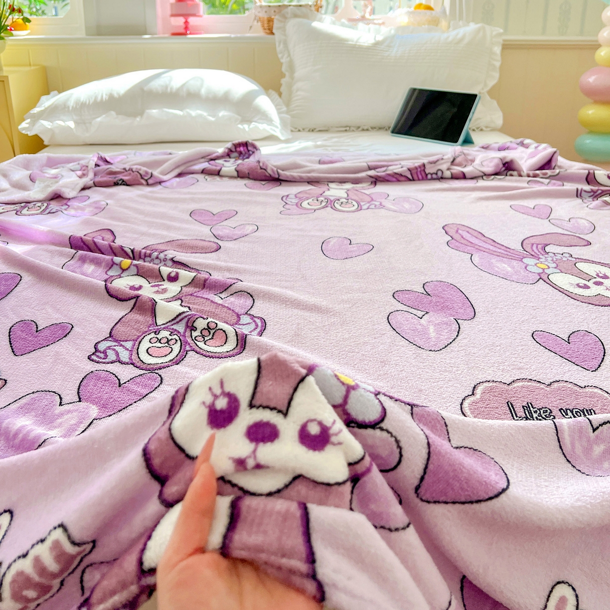 91家纺网 家纺一手货源 找家纺 悦织湾家纺 2026新款印花法兰绒毛毯牛奶绒盖毯春秋空调毯儿童床单小被子 幸运兔