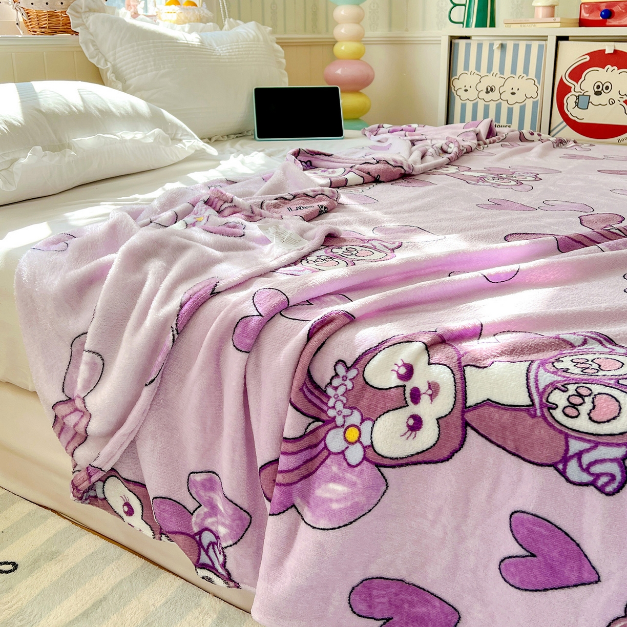 91家纺网 家纺一手货源 找家纺 悦织湾家纺 2026新款印花法兰绒毛毯牛奶绒盖毯春秋空调毯儿童床单小被子 幸运兔