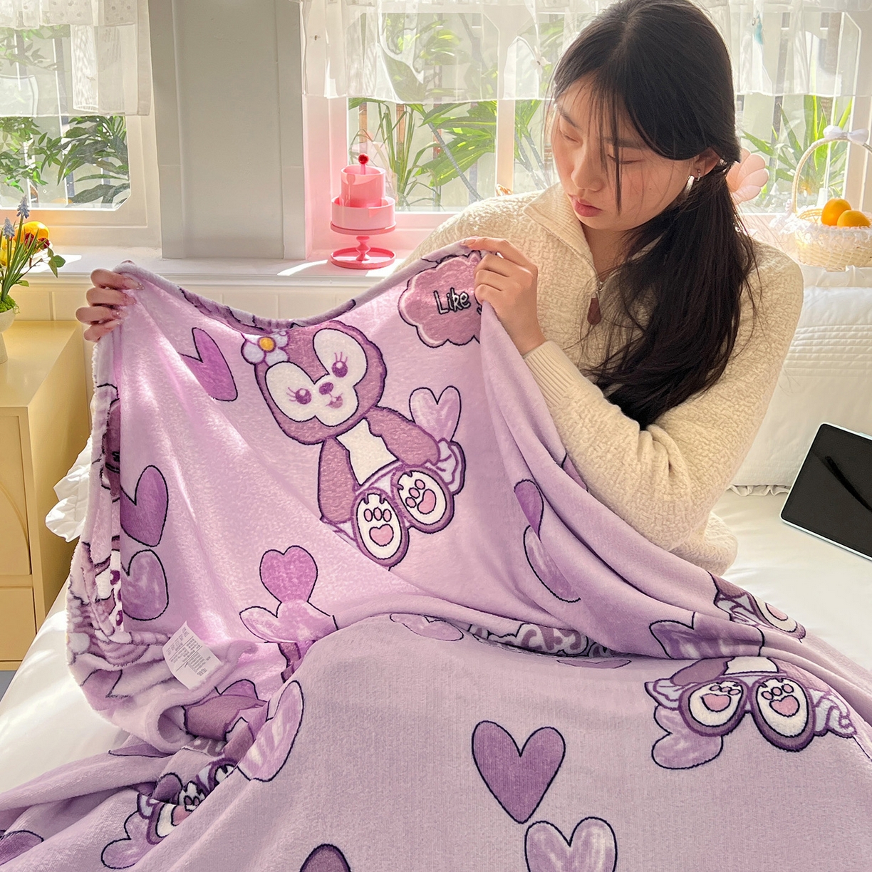 91家纺网 家纺一手货源 找家纺 悦织湾家纺 2026新款印花法兰绒毛毯牛奶绒盖毯春秋空调毯儿童床单小被子 幸运兔