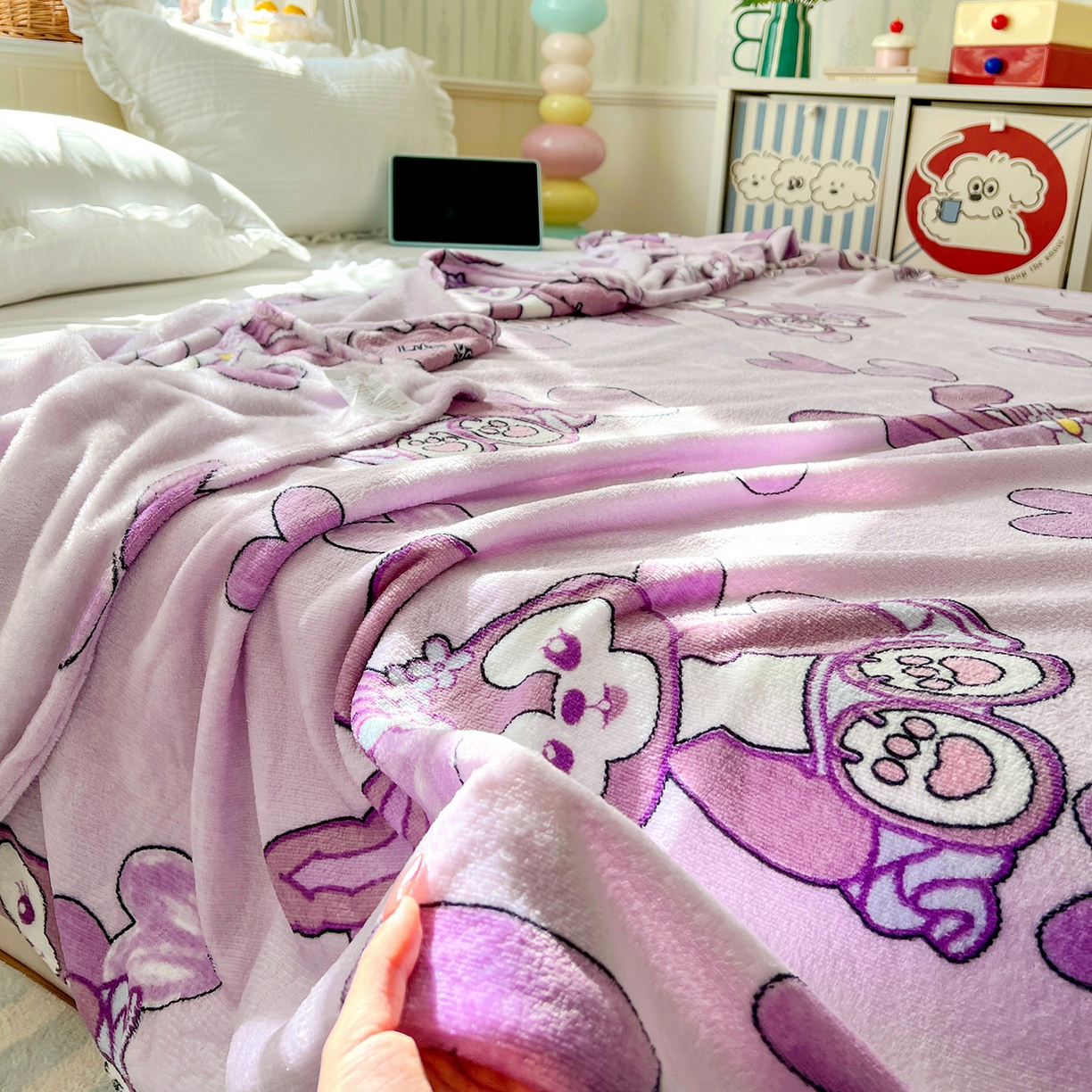 91家纺网 家纺一手货源 找家纺 悦织湾家纺 2026新款印花法兰绒毛毯牛奶绒盖毯春秋空调毯儿童床单小被子 幸运兔