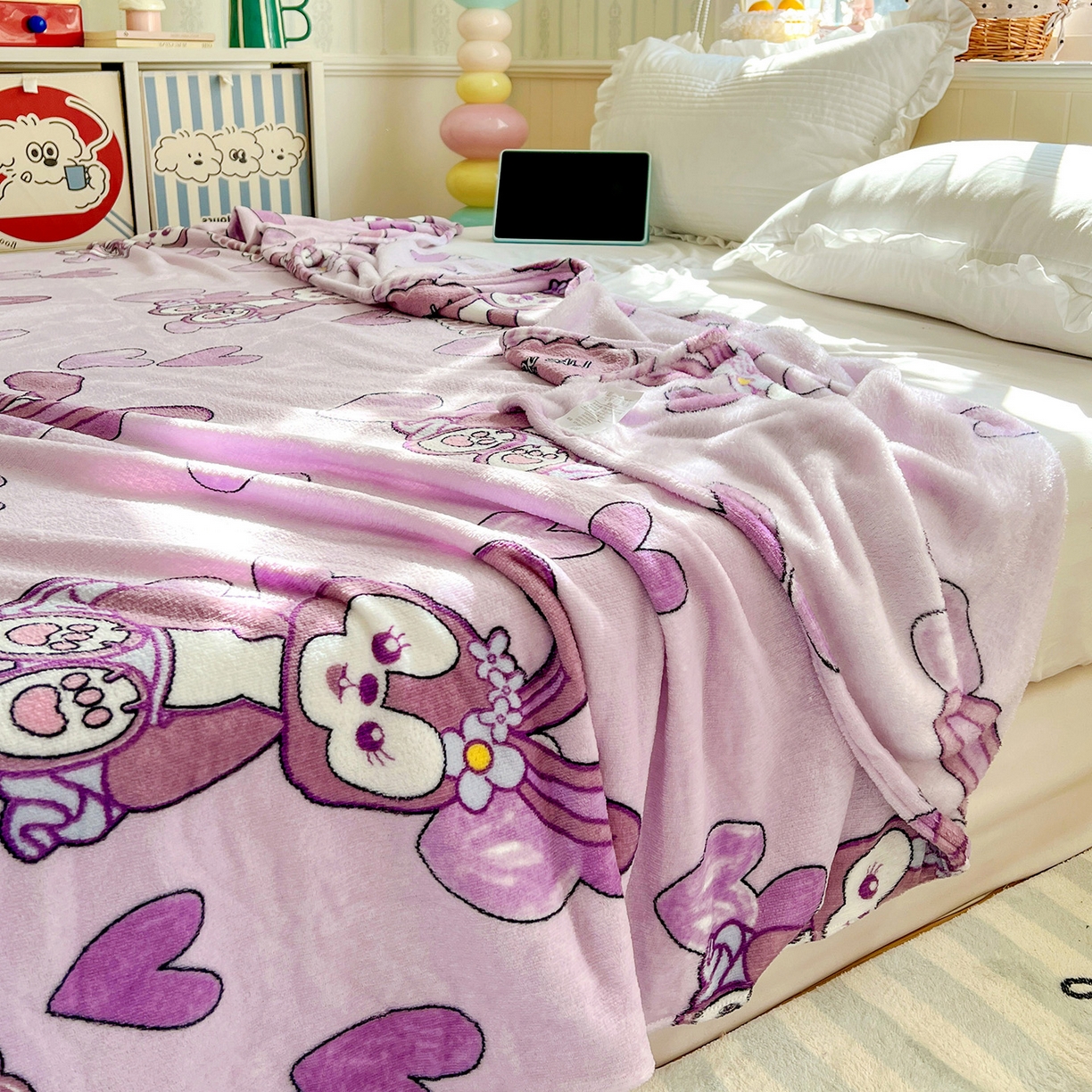 91家纺网 家纺一手货源 找家纺 悦织湾家纺 2026新款印花法兰绒毛毯牛奶绒盖毯春秋空调毯儿童床单小被子 幸运兔