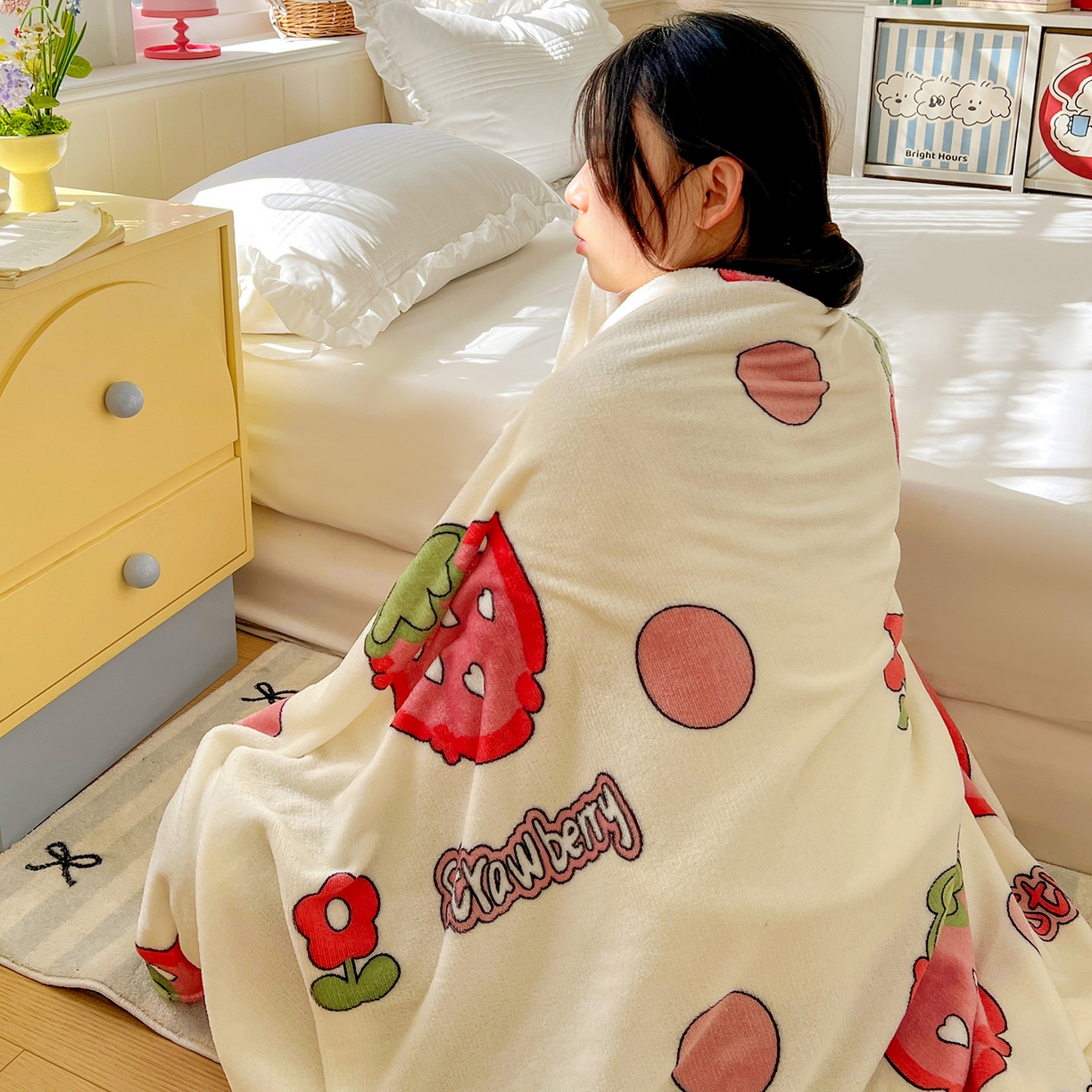 91家纺网 家纺一手货源 找家纺 悦织湾家纺 2026新款印花法兰绒毛毯牛奶绒盖毯春秋空调毯儿童床单小被子 甜蜜