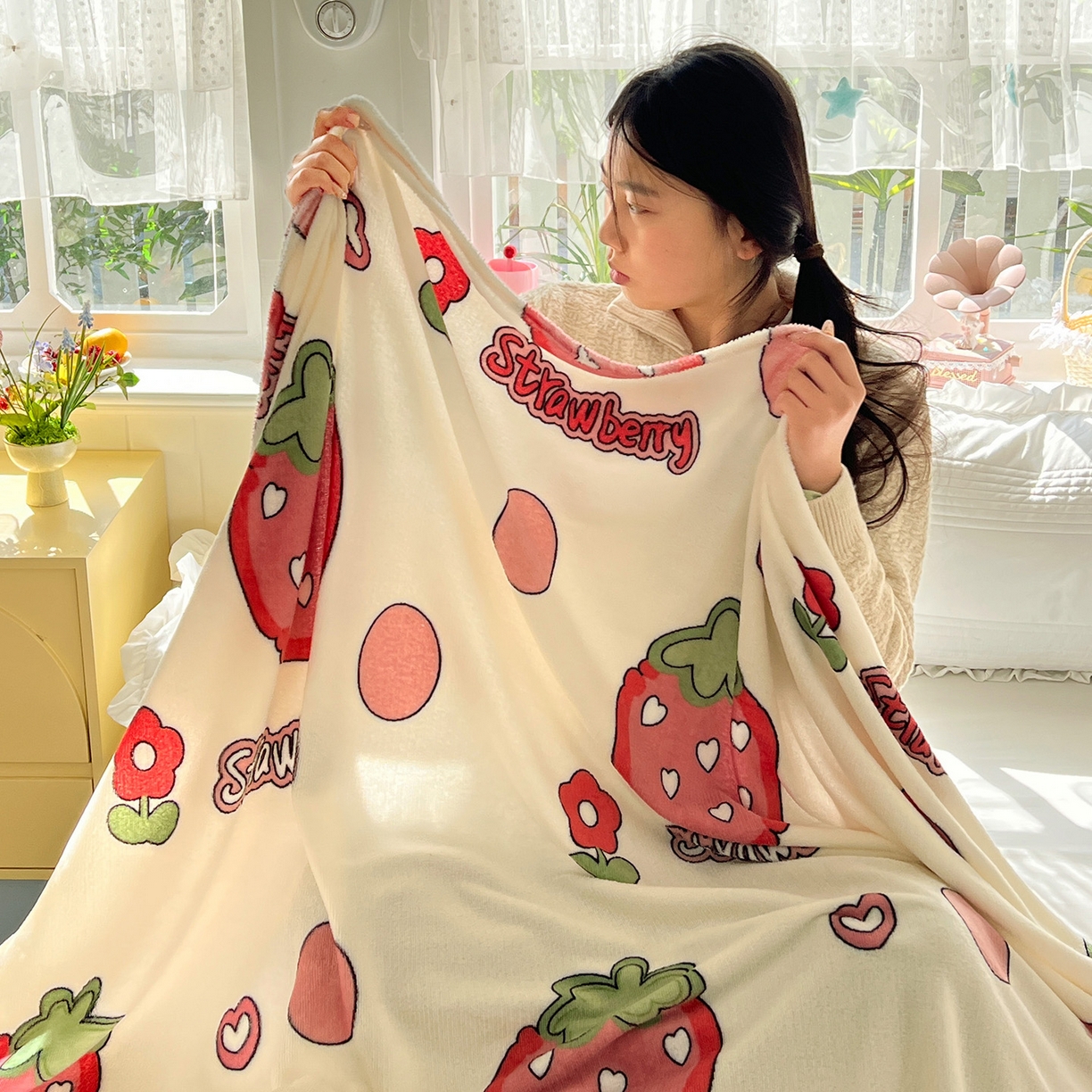 91家纺网 家纺一手货源 找家纺 悦织湾家纺 2026新款印花法兰绒毛毯牛奶绒盖毯春秋空调毯儿童床单小被子 甜蜜