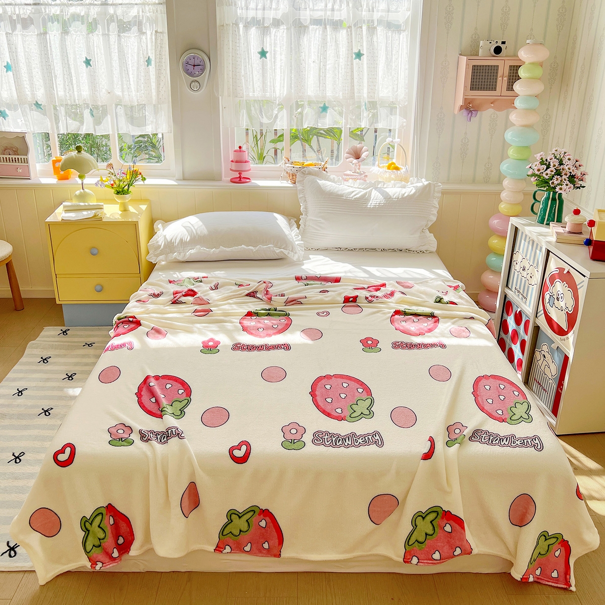 悦织湾家纺 2026新款印花法兰绒毛毯牛奶绒盖毯春秋空调毯儿童床单小被子 甜蜜