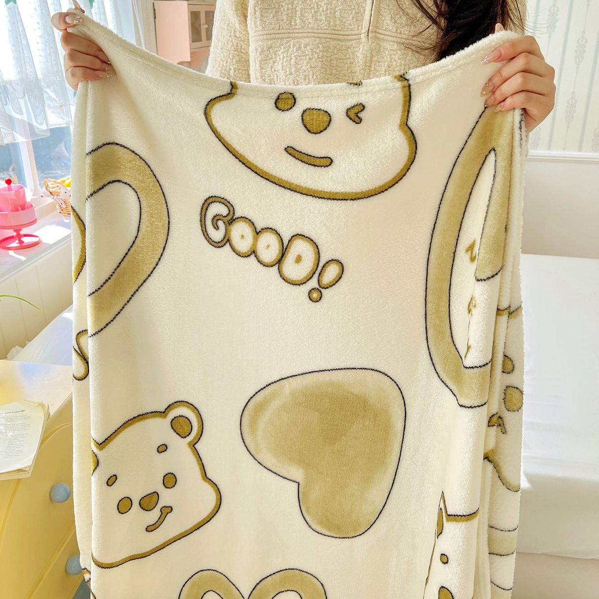 91家纺网 家纺一手货源 找家纺 悦织湾家纺 2026新款印花法兰绒毛毯牛奶绒盖毯春秋空调毯儿童床单小被子 爱心熊