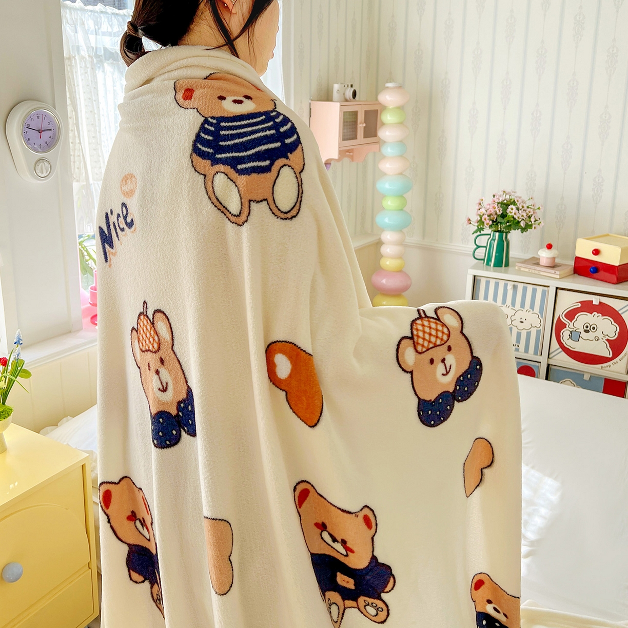 91家纺网 家纺一手货源 找家纺 悦织湾家纺 2026新款印花法兰绒毛毯牛奶绒盖毯春秋空调毯儿童床单小被子 英伦熊