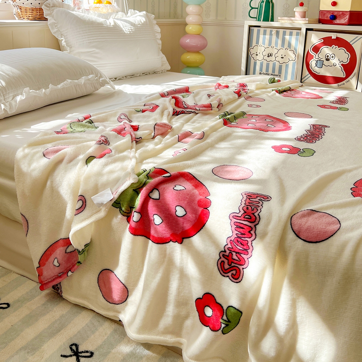 91家纺网 家纺一手货源 找家纺 悦织湾家纺 2026新款印花法兰绒毛毯牛奶绒盖毯春秋空调毯儿童床单小被子 甜蜜