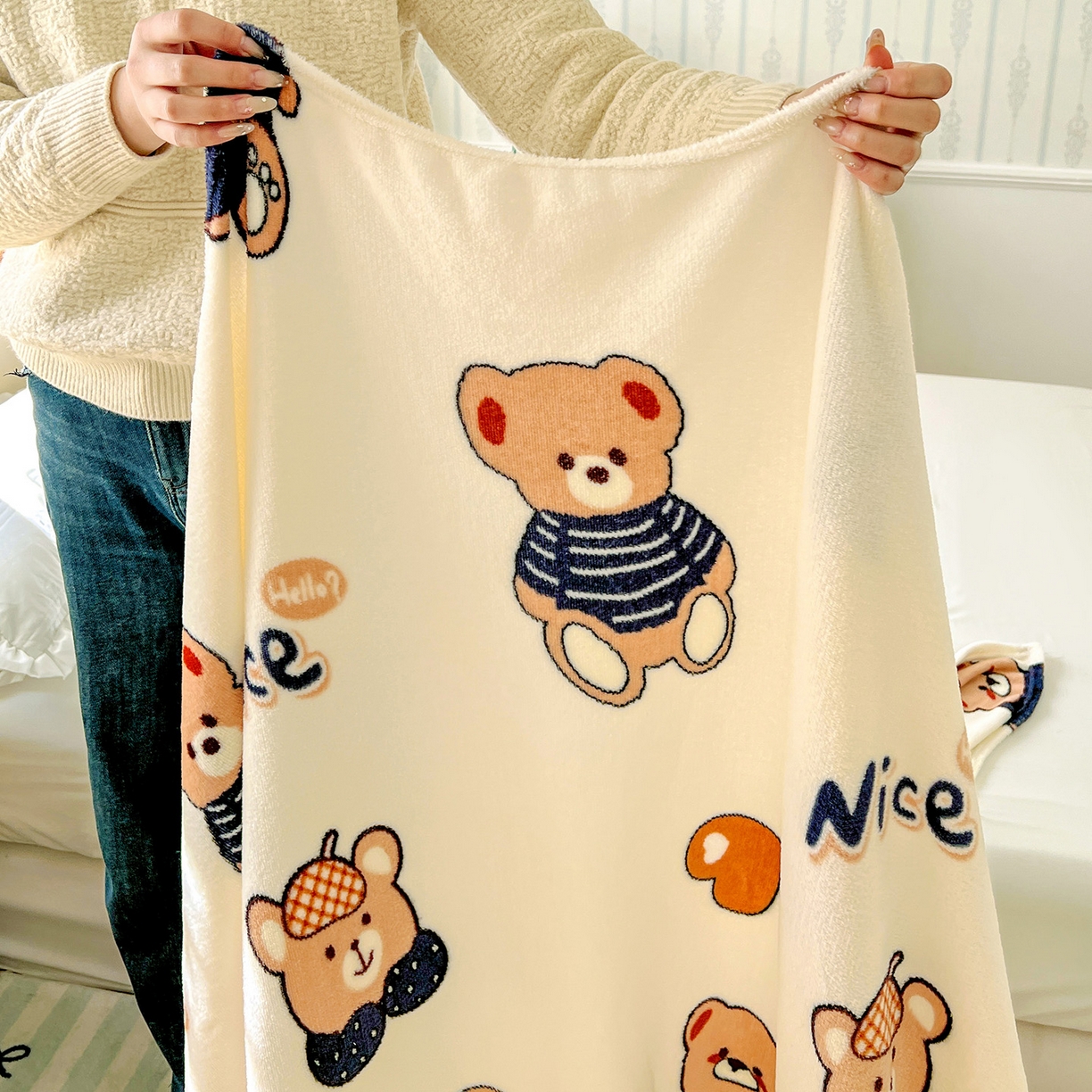 91家纺网 家纺一手货源 找家纺 悦织湾家纺 2026新款印花法兰绒毛毯牛奶绒盖毯春秋空调毯儿童床单小被子 英伦熊