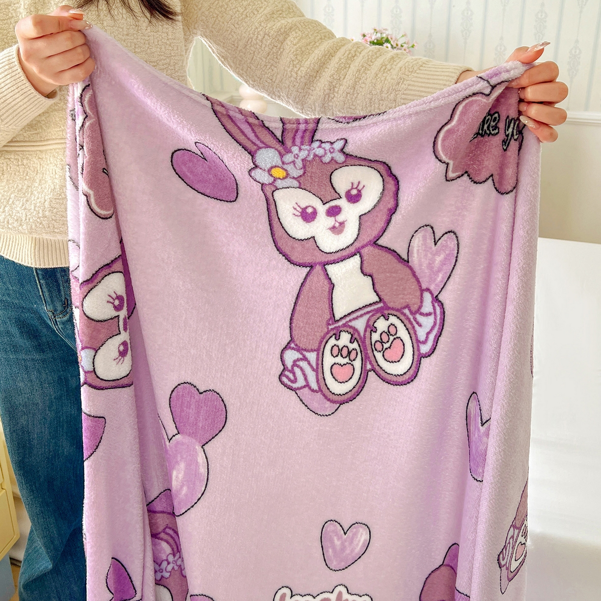 91家纺网 家纺一手货源 找家纺 悦织湾家纺 2026新款印花法兰绒毛毯牛奶绒盖毯春秋空调毯儿童床单小被子 幸运兔