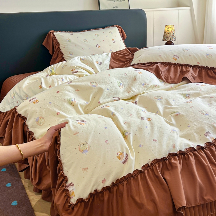 梦可莱家居 2026春夏新品法式复古大花边清新复古卡通系列床盖四件套 卡通动漫
